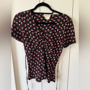Paul & Joe Black Floral Print Silk Blouse